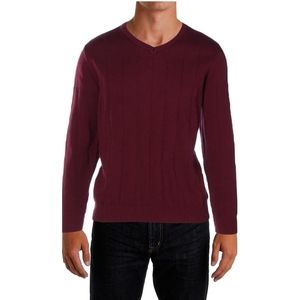 JOHN ASHFORD PULLOVER SWEATER V-NECK 100% COTTON CHERRY WINE SIZE LARGE.